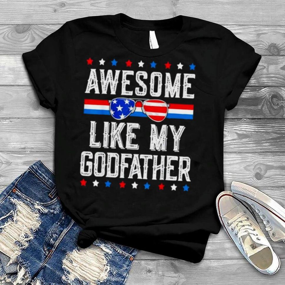 Awesome Like My Godfather Retro Usa Flag Parents Day Baptism Hirt Shirt