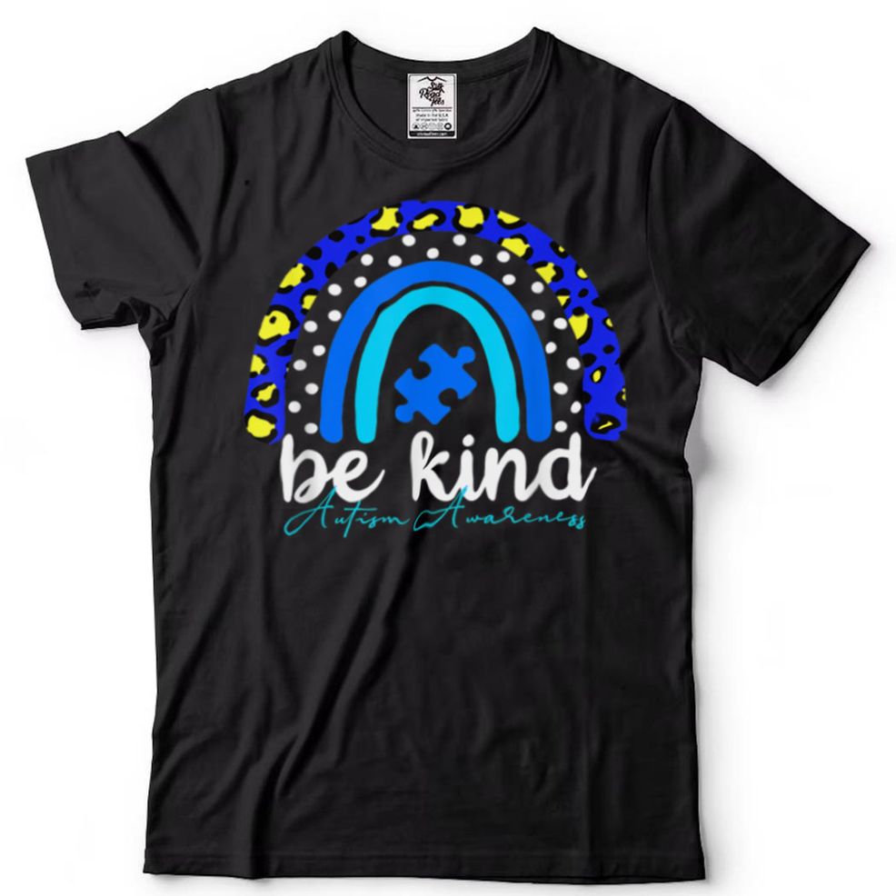 Be Kind Autism Awareness Women Girls Leopard Rainbow Print T Shirt