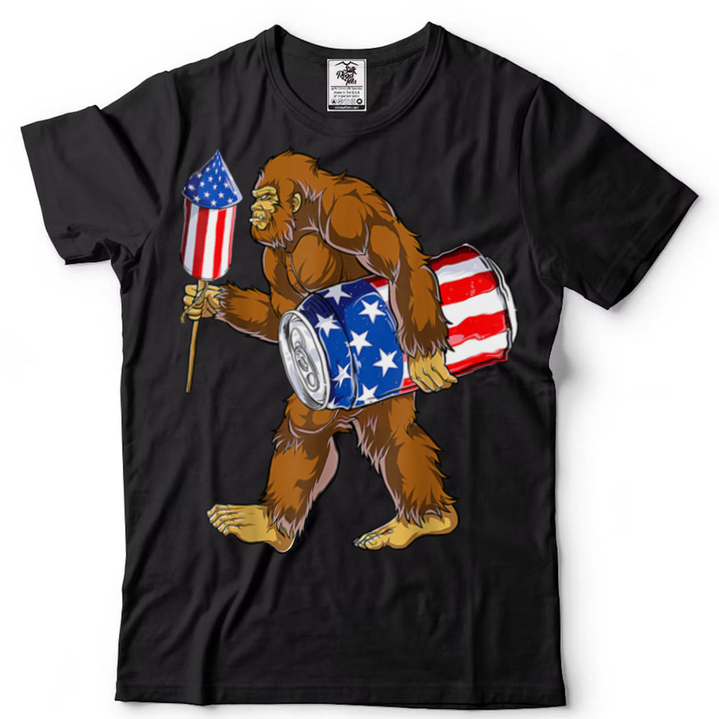 Bigfoot Fireworks Beers 4th of July Sasquatch American Flag T Shirt