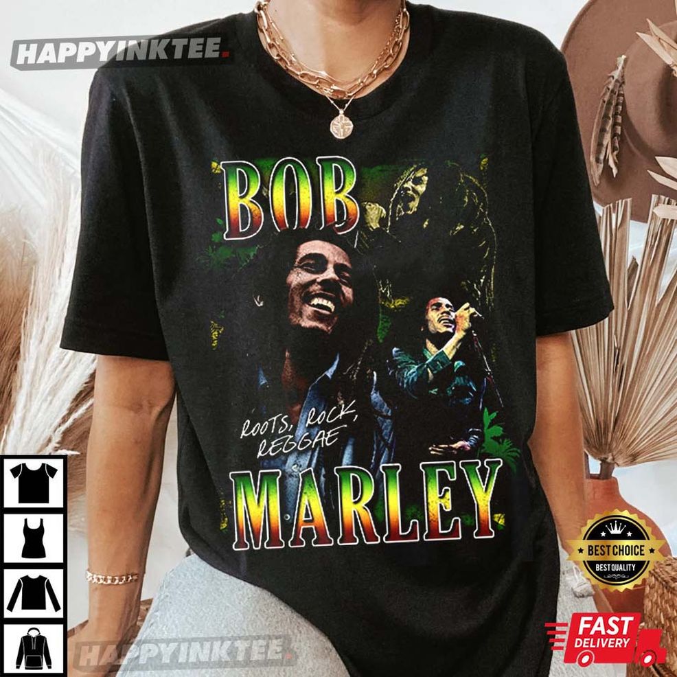 Bob Marley Roots Rock Reggae Homage Logo T Shirt