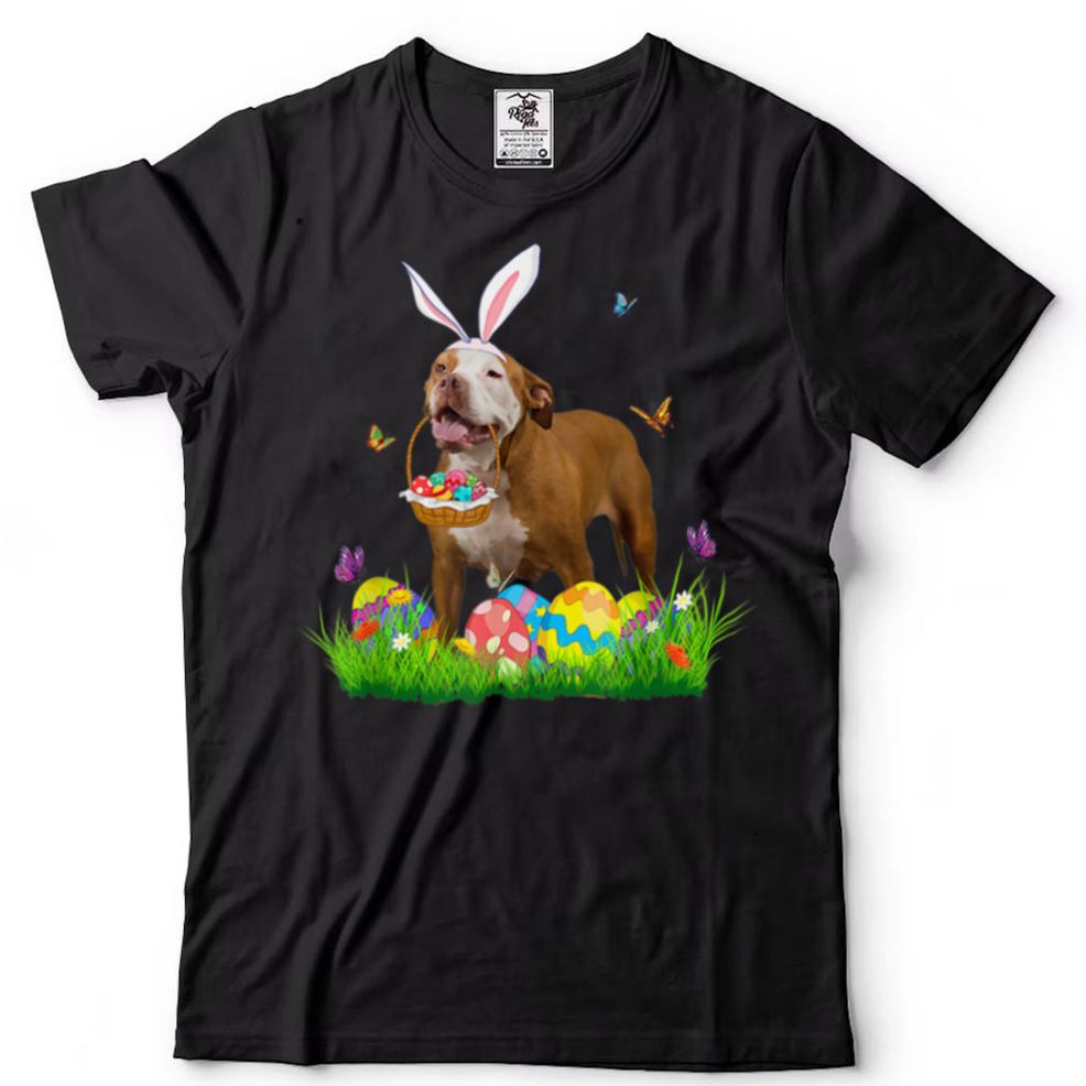 Bunny Pit Bull With Egg Basket Easter Flower Hunting Egg T Shirt B09VNWRWJF