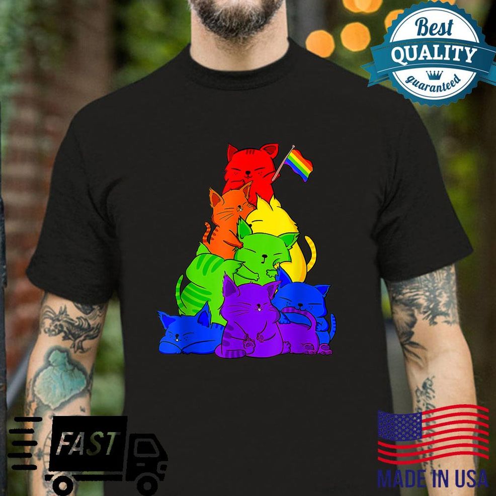 Cat LGBT Cute Cats Gay Pride Pile Kawaii Flag LGBT Month Shirt