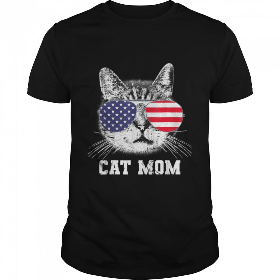 Cat Mom Sunglasses US Flag Funny Cat Lover Mom Mother's Day T Shirt B09W5YHWYD
