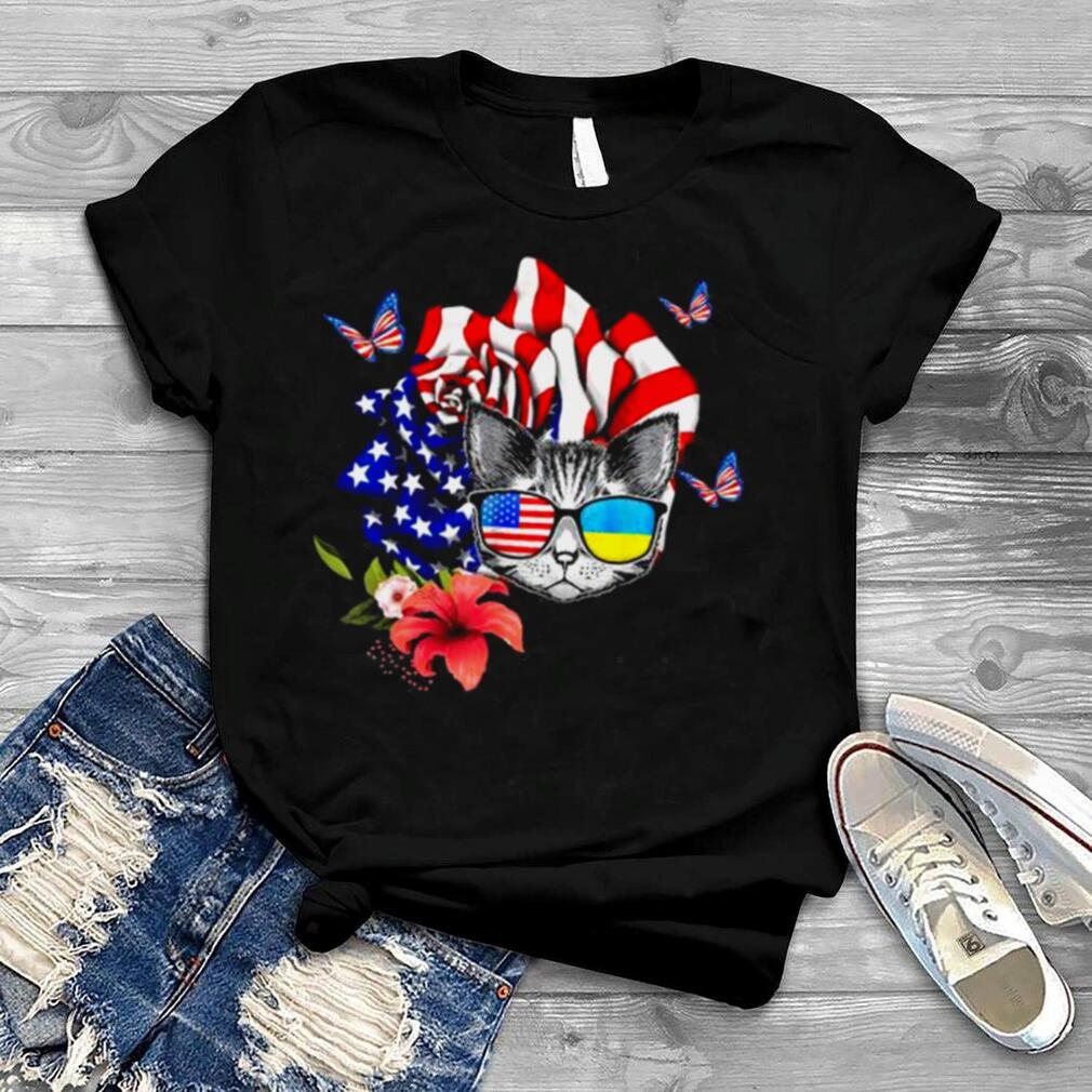 Cat proud and rose American flag 4th of july shirt
