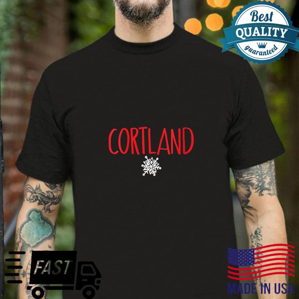 Cortland NY Snowflake Drawing Red Text Shirt