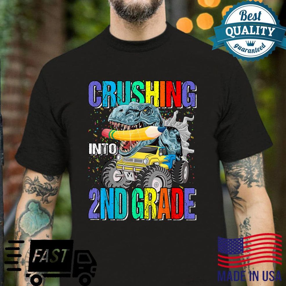 Crushing Into 2nd Grade Monster Truck Dinosaur Boys Shirt