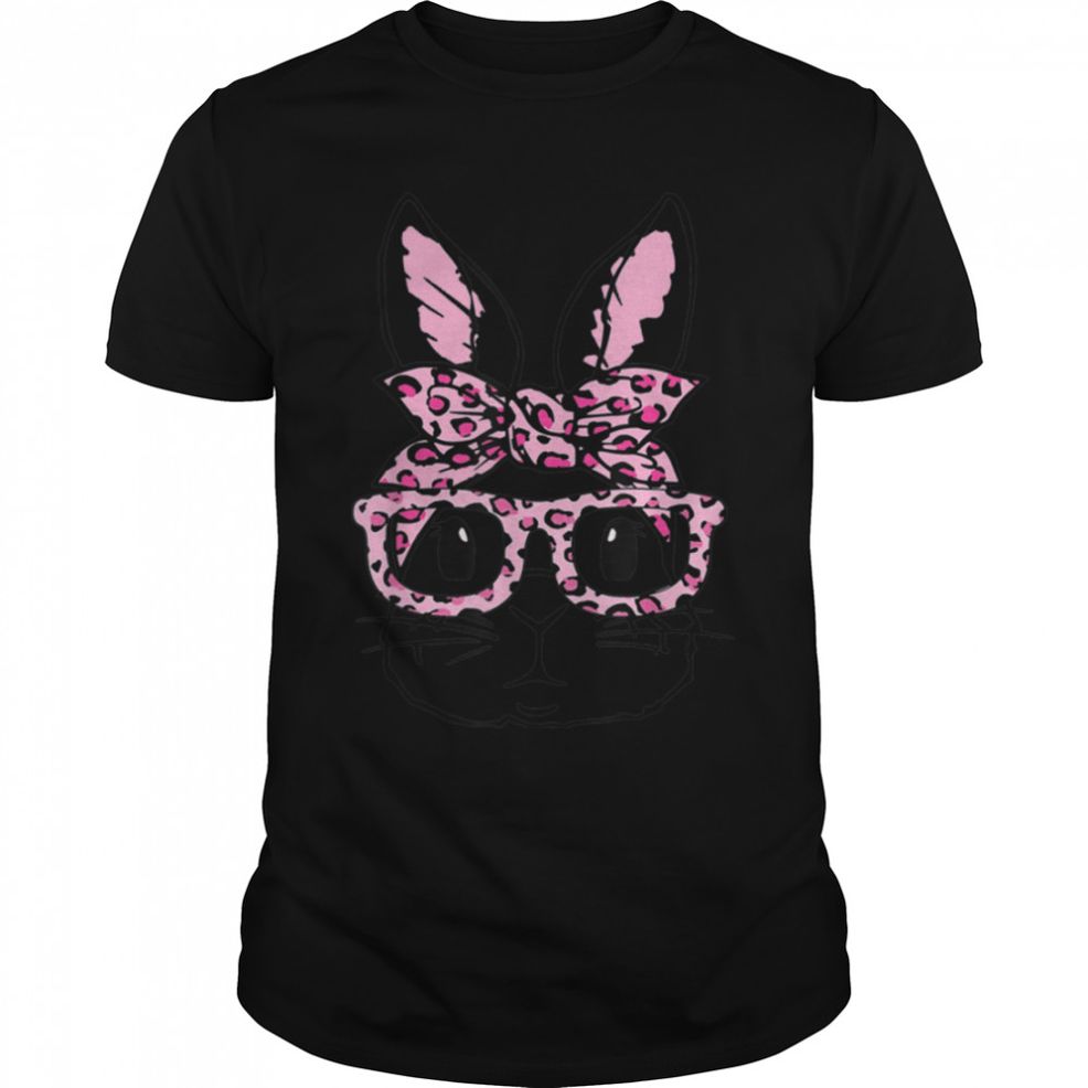 Cute Bunny Face Leopard Glasses Happy Easter Day Girls Kids T Shirt B09W8SVQ7Z