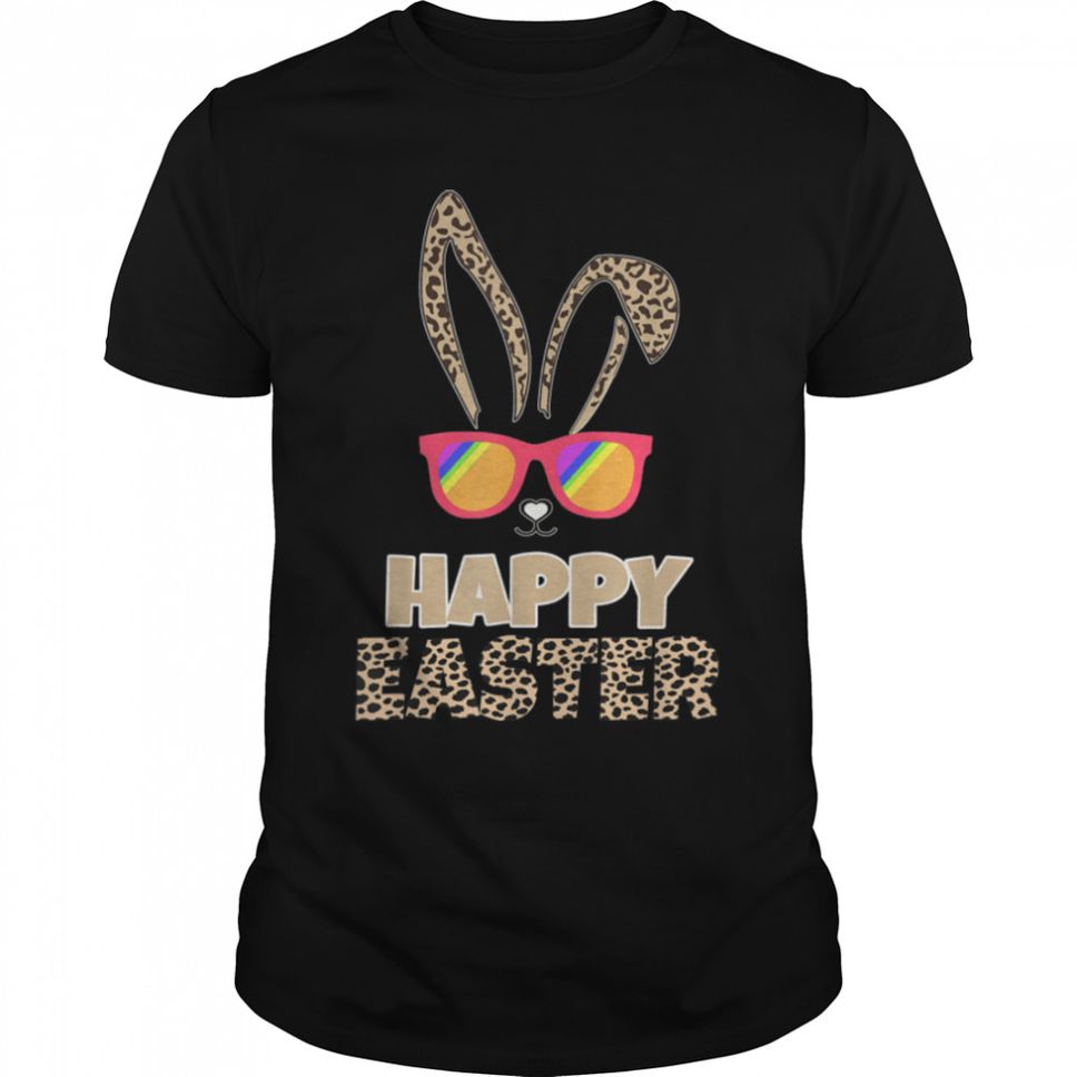 Cute Bunny Face Leopard Glasses Happy Easter Day T Shirt B09W66Q1Y4