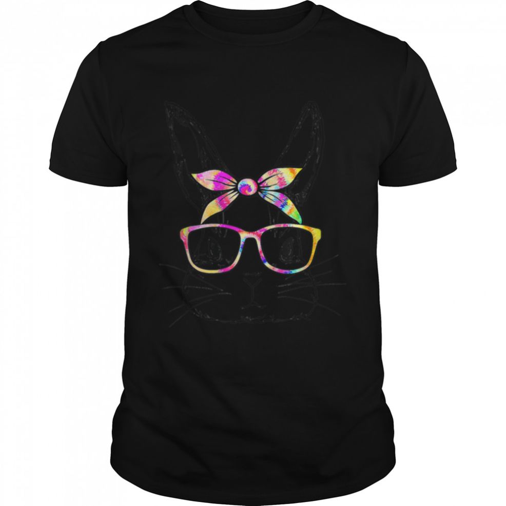 Cute Bunny Rabbit Face Tie Dye Glasses Girl Happy Easter Day T Shirt B09W8PPP6K