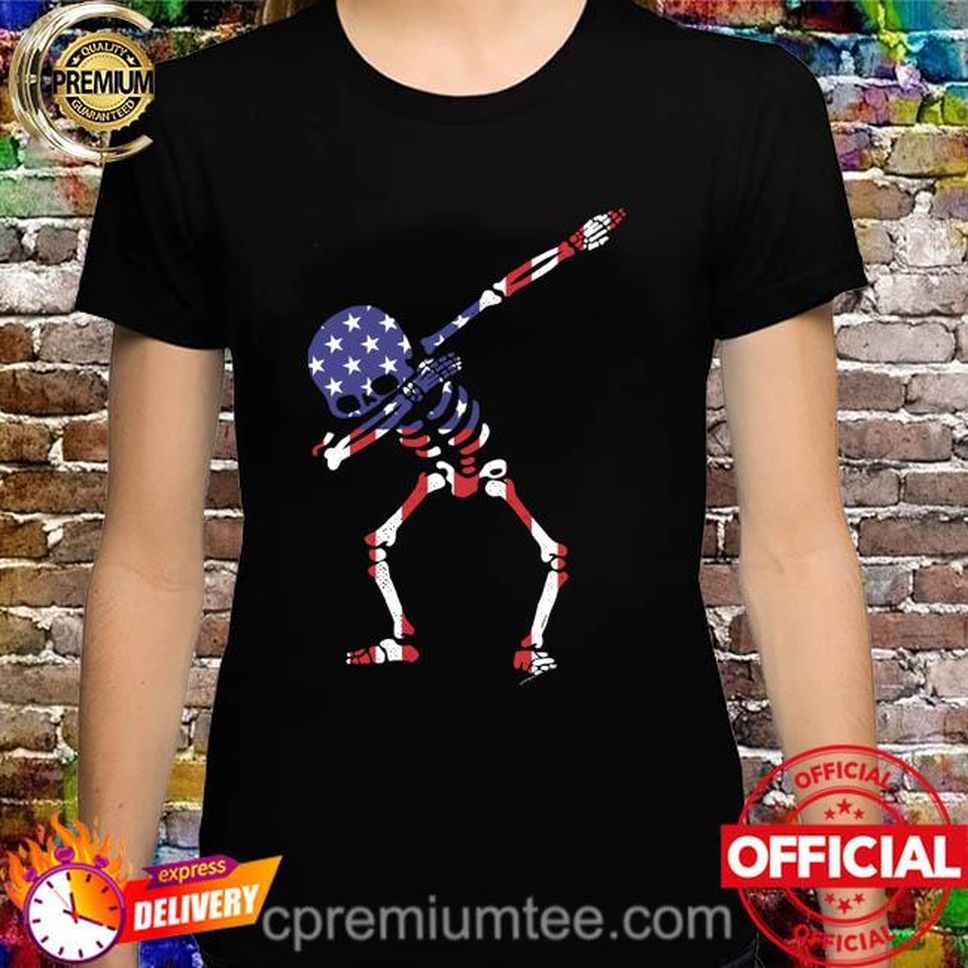 Dabbing Skeleton American Flag Shirt