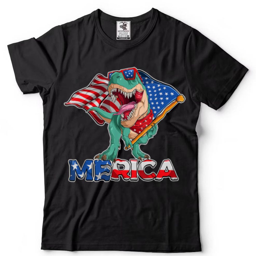 Dinosaur 4th Of July Boys T Rex Merica American Flag USA T Shirt