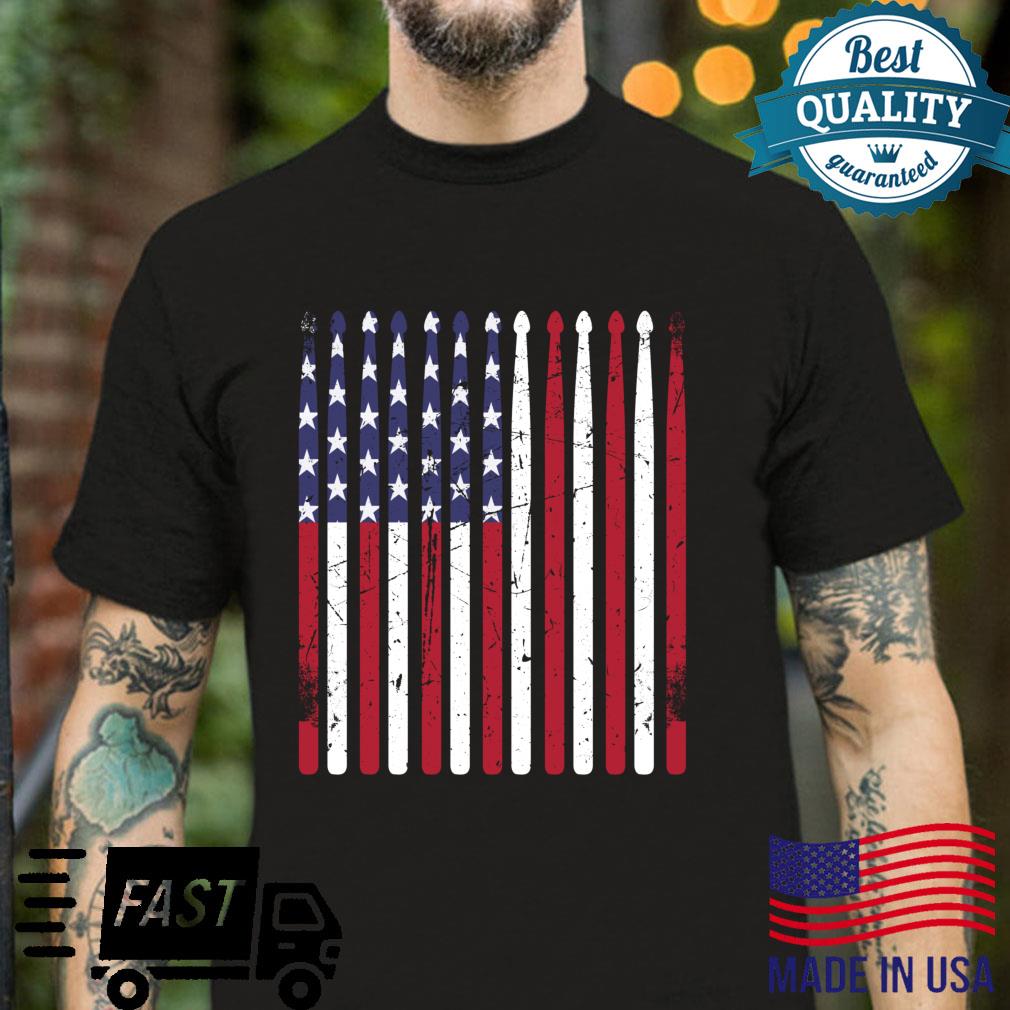 Drum Sticks forms a vintage American Flag, Patriotic Drummer Shirt