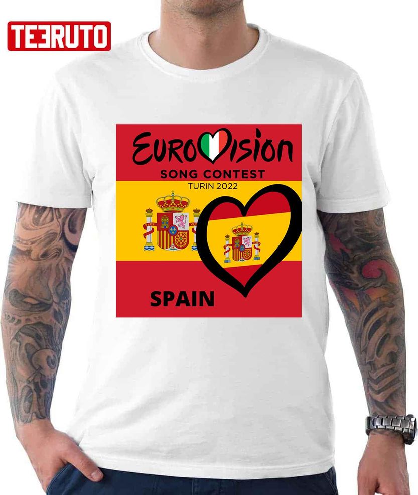 Eurovision Song Contest 2022 Spain Flag Of Spain With Heart Unisex T Shirt
