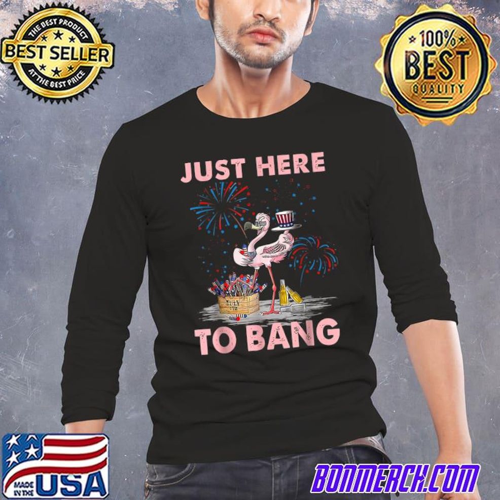 Flamingos Just Here To Bang 4th July American Flag Outfit T Shirt