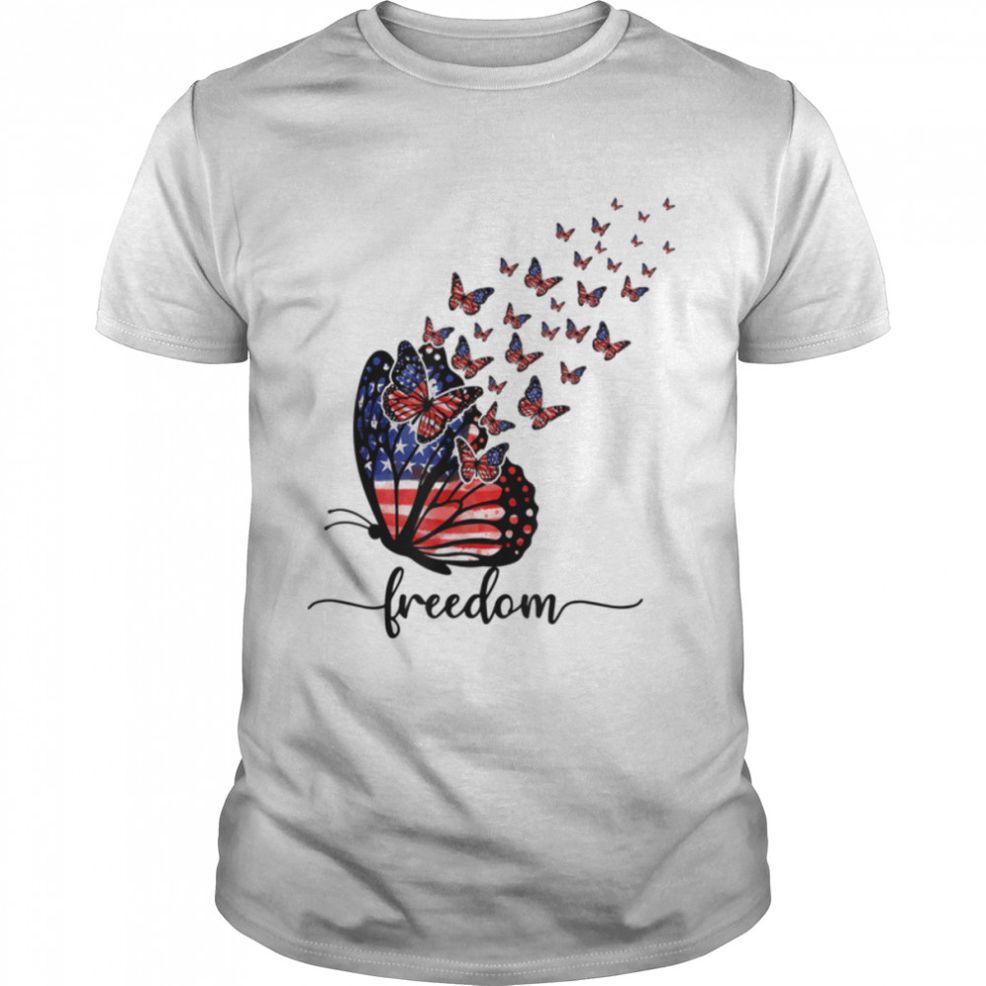 Freedom Butterfly US American Flag Patriot 4th Of July Girls T Shirt B09ZMZRDTQ