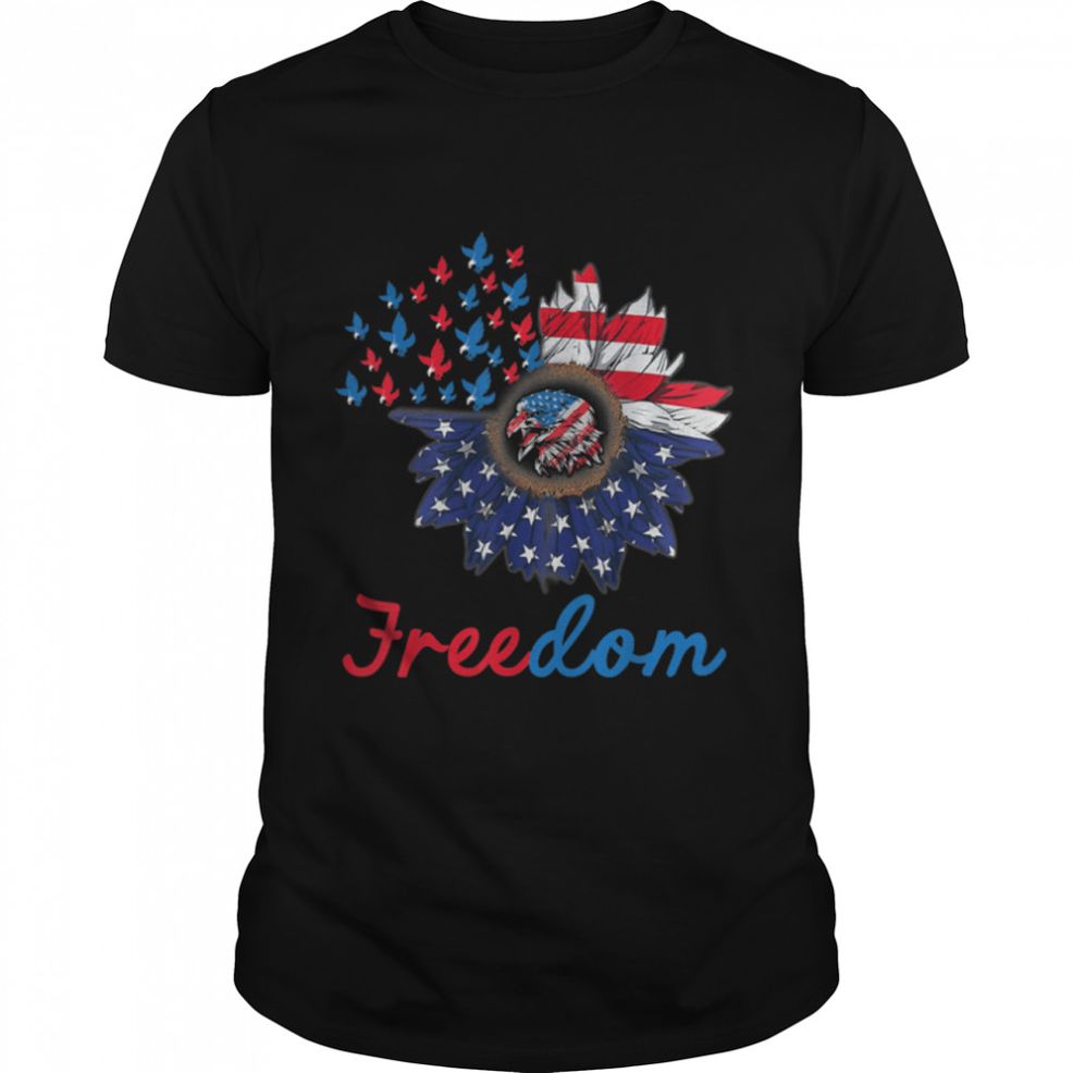 Freedom Sunflower Eagle American Flag 4th Of July T Shirt B09ZNQ48PN