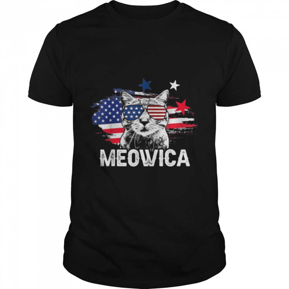 Funny Cat 4th Of July Meowica Merica Men USA American Flag T Shirt B09ZP5SQWQ