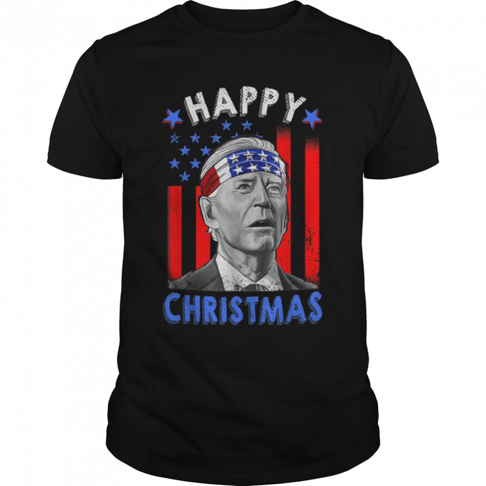 Funny Joe Biden Happy Christmas US Flag 4th Of July T Shirt B0B186585R