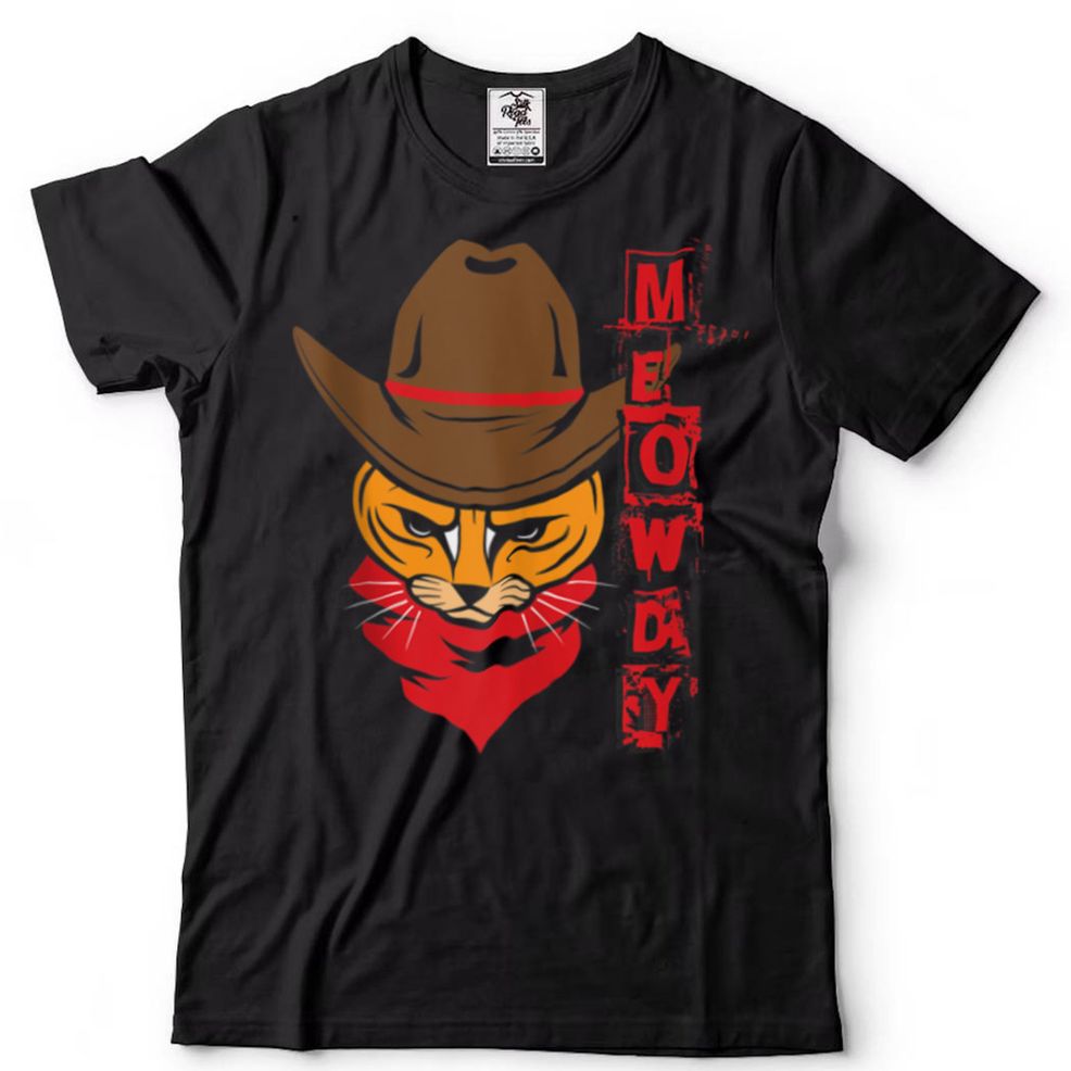 Funny Meowdy Cat Graphic Cowboy Hat And Red Scarf Tank Top
