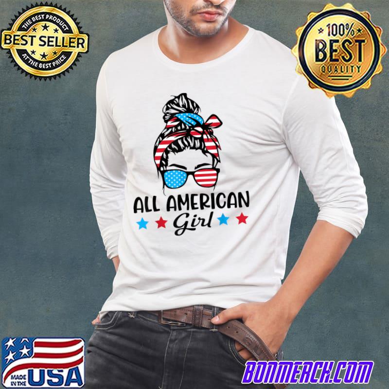 Glasses All American Girl Happy Independence 4th Of July Day T-Shirt