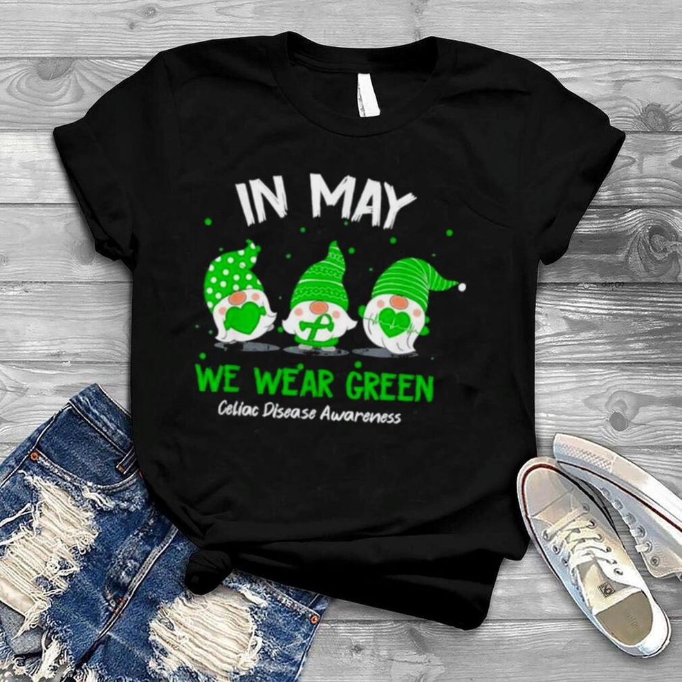 Gnome In May We Wear Green Ribbon Celiac Disease Awareness Tee Shirt