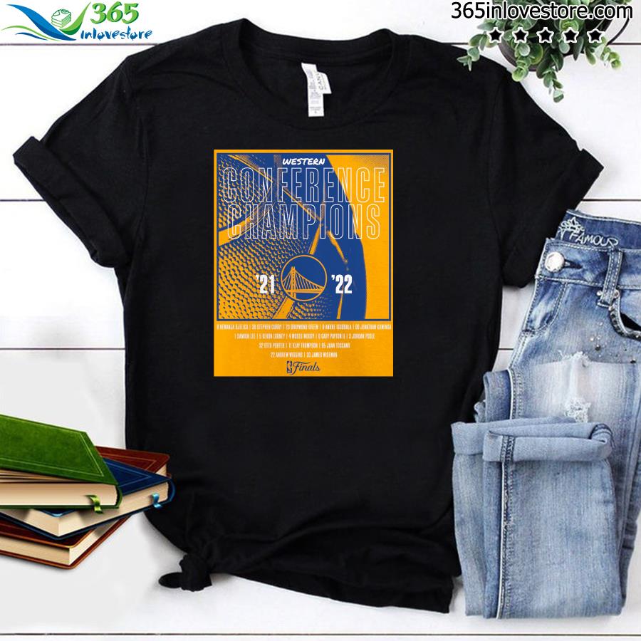 Golden state warriors fanatics branded gold 2022 western conference champions balanced attack roster shirt