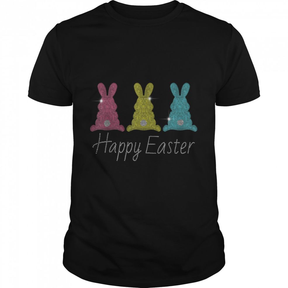 Happy Easter Bunny Rabbit Trio Women Girls Cute Easter Day T Shirt B09W8NYKC6