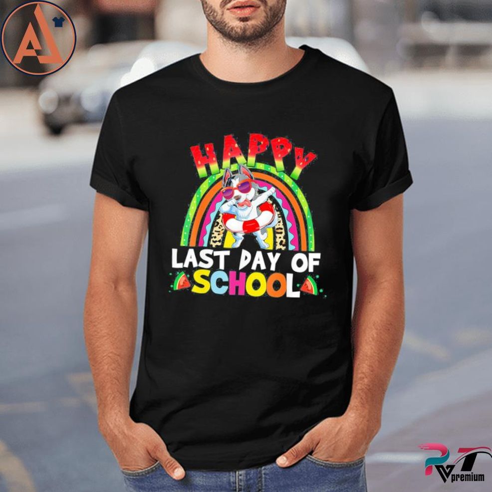Happy Last Day Of School Husky Dabbing Graduation Rainbow Shirt