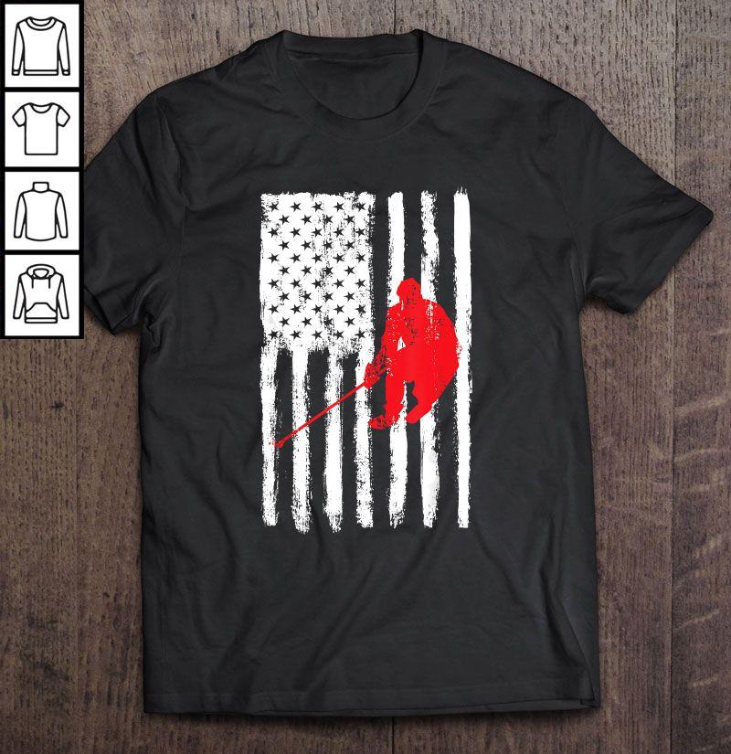 Hockey Silhouette Patriotic American Flag Shirt