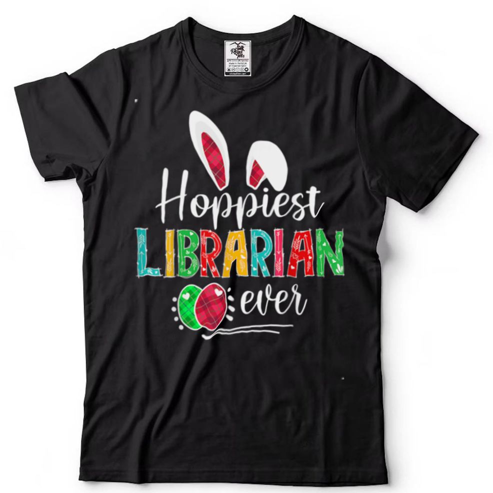 Hoppiest Librarian Ever Bunny Ears Buffalo Plaid Easter T Shirt