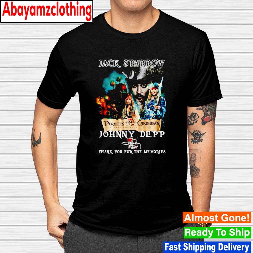 Jack Sparrow Pirates of the Carribbean Johnny Deep thank you for the memories signature shirt