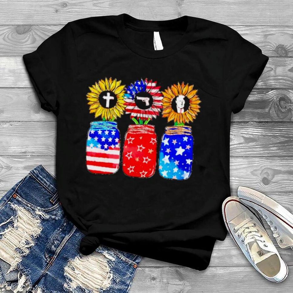 Jesus Gun Trump Sunflower American Flag Shirt