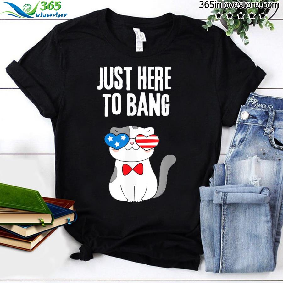 4Th Of July 2021 Just Here To Bang Funny Cat T-Shirt Cat Lover Family Holiday 