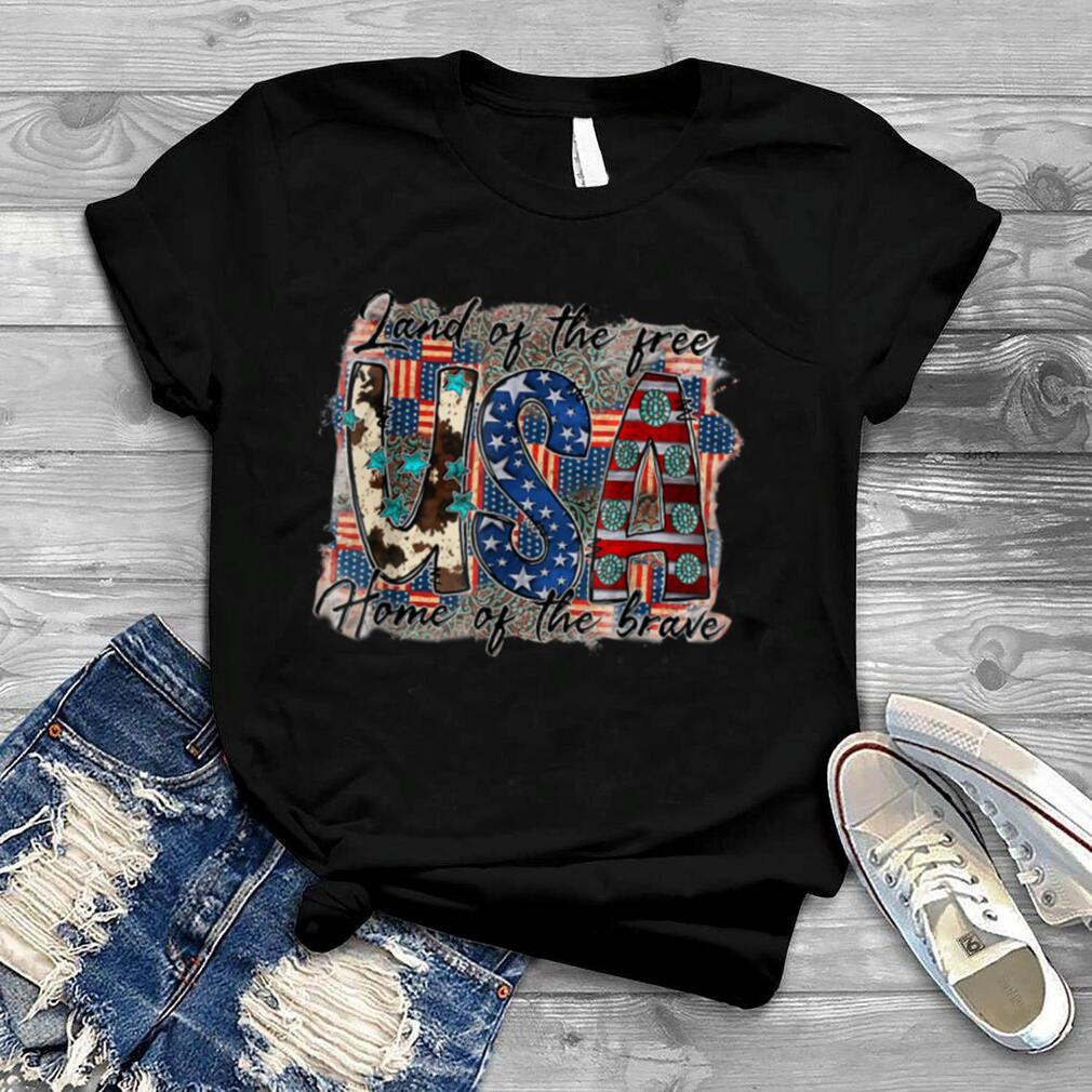Land Of The Free Home Of The Brave Western USA Flag 4th July T Shirt