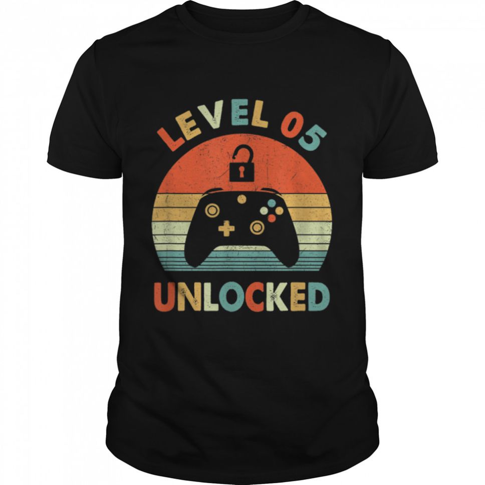 Level 5 Unlocked Vintage Video Gamer 5th Birthday Gift T Shirt B09VXFL6Y1