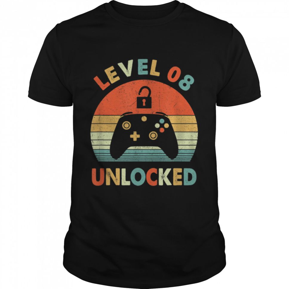 Level 8 Unlocked Vintage Video Gamer 8th Birthday Gift T Shirt B09VX1JC3S