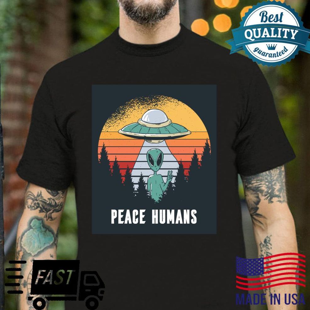 Lustiger Alien UFO, Friedensmenschen, VintageStil, UsedLook Shirt