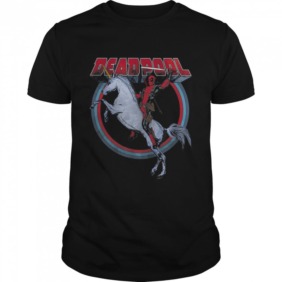 Marvel Deadpool Riding A Unicorn Circle Graphic T Shirt C1