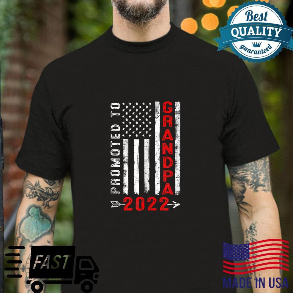 Mens Patriotic Promoted To Grandpa 2022 USA American Flag Shirt