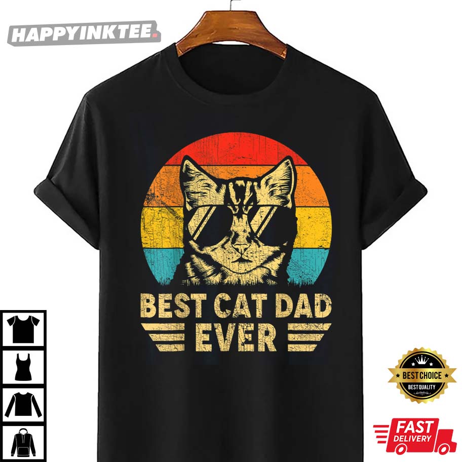 Mens Vintage Best Cat Dad Ever Retro, Cat Daddy Shirt, Fathers Day Gift T-Shirt