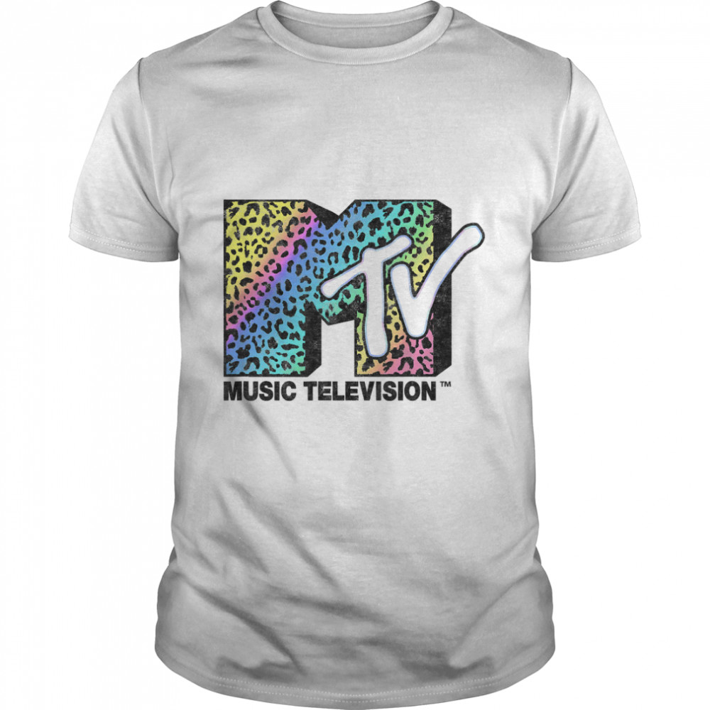 MTV Rainbow Grade Cheetah Print Logo Fill Graphic T-Shirt