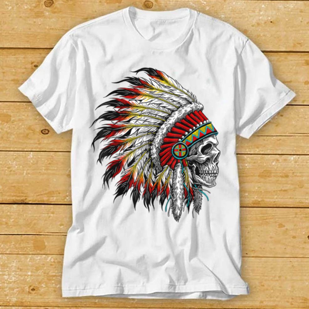 _Native American Indian Chief Skull Motorcycle Headdress _ T Shirt