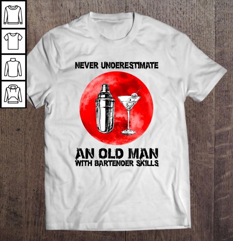 Never Underestimate An Old Man With Bartender Skills Wine Glass With Red Moon TShirt