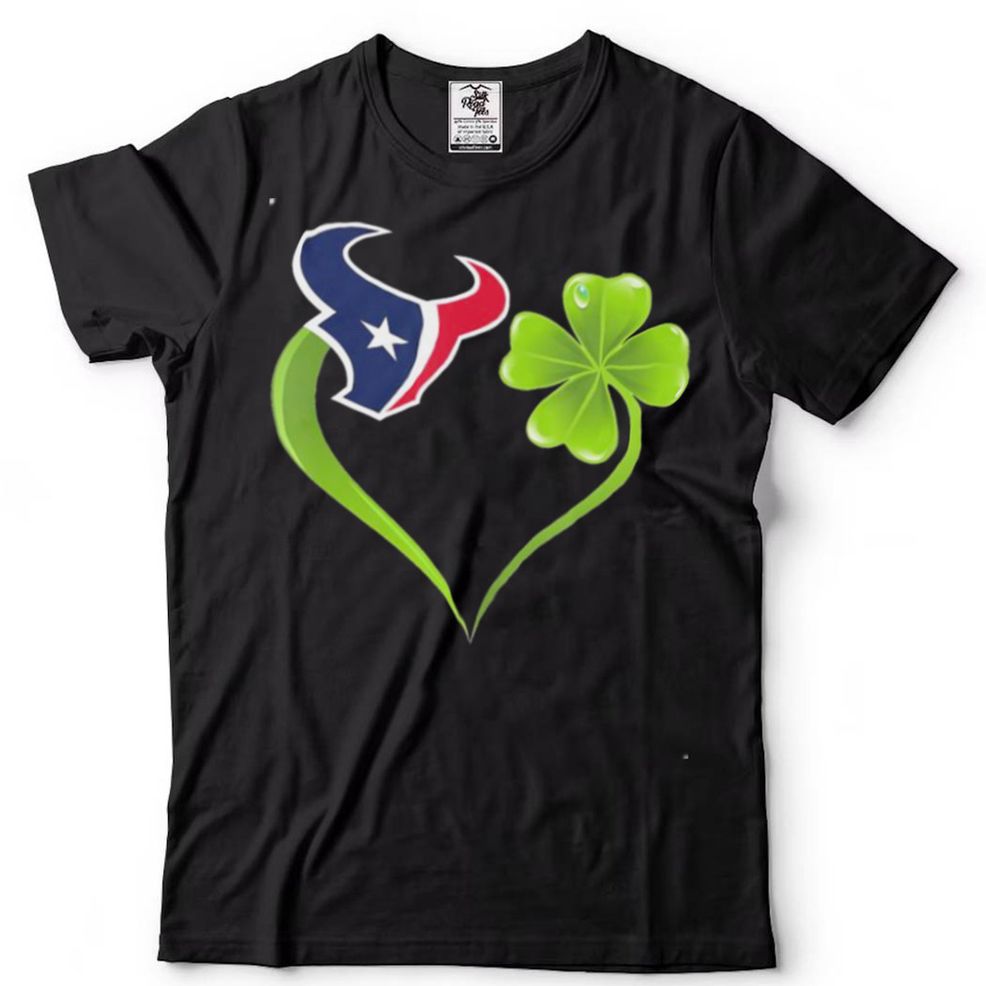 New Official Irish St Patrick Day Shamrock Heart Football Team Houston Texan T Shirt
