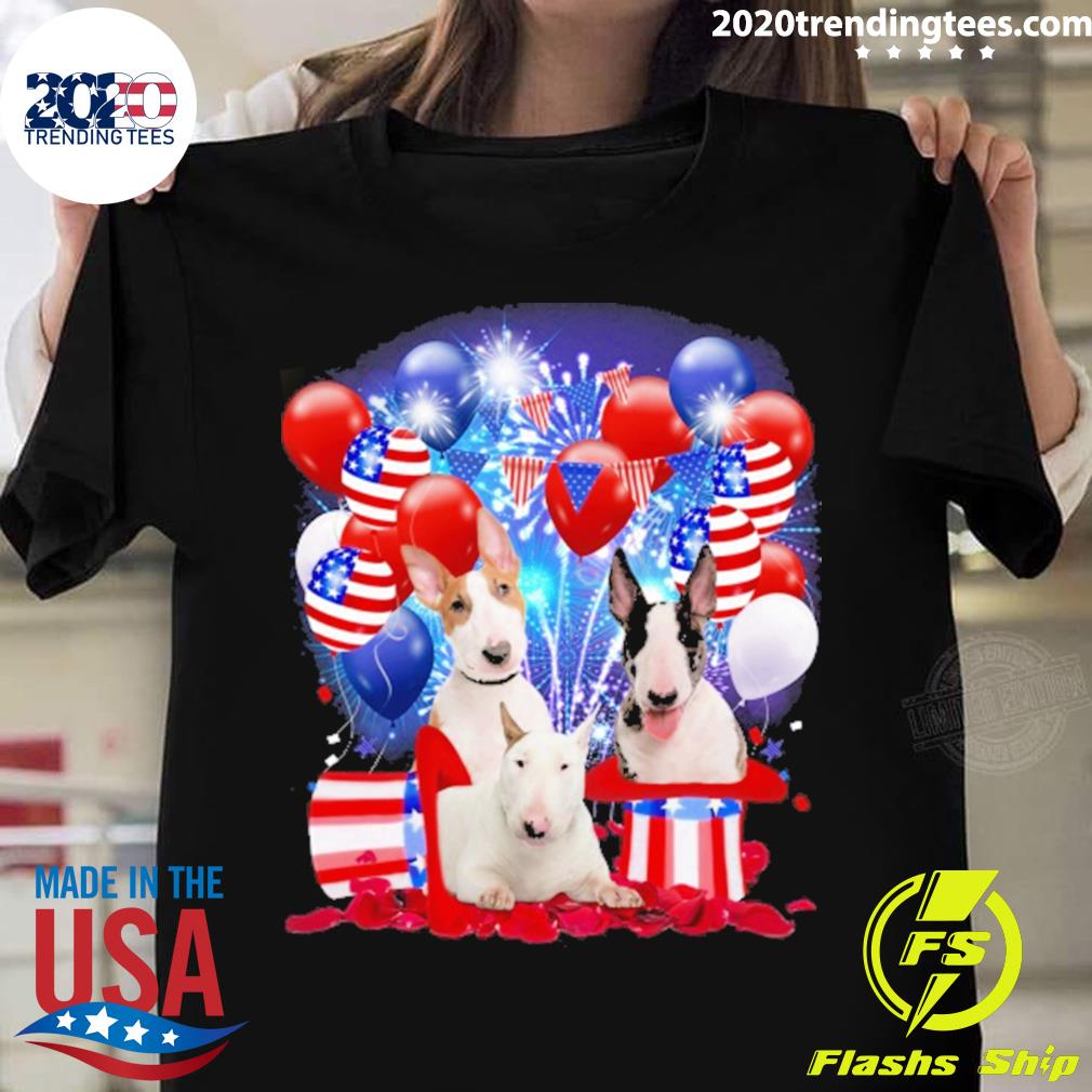 Nice bull Terrier Balloons Fireworks T-shirt