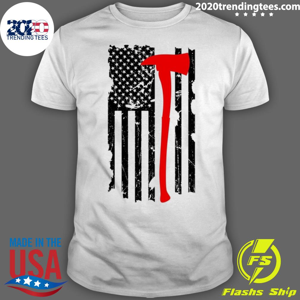 Nice distressed Patriot Axe Thin Red Line American Flag T-shirt