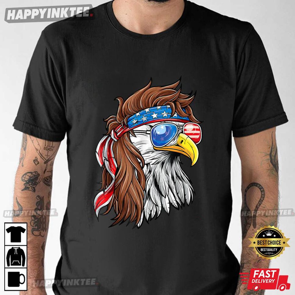 Patriotic Bald Eagle Mullet USA American Flag 4th Of July T Shirt