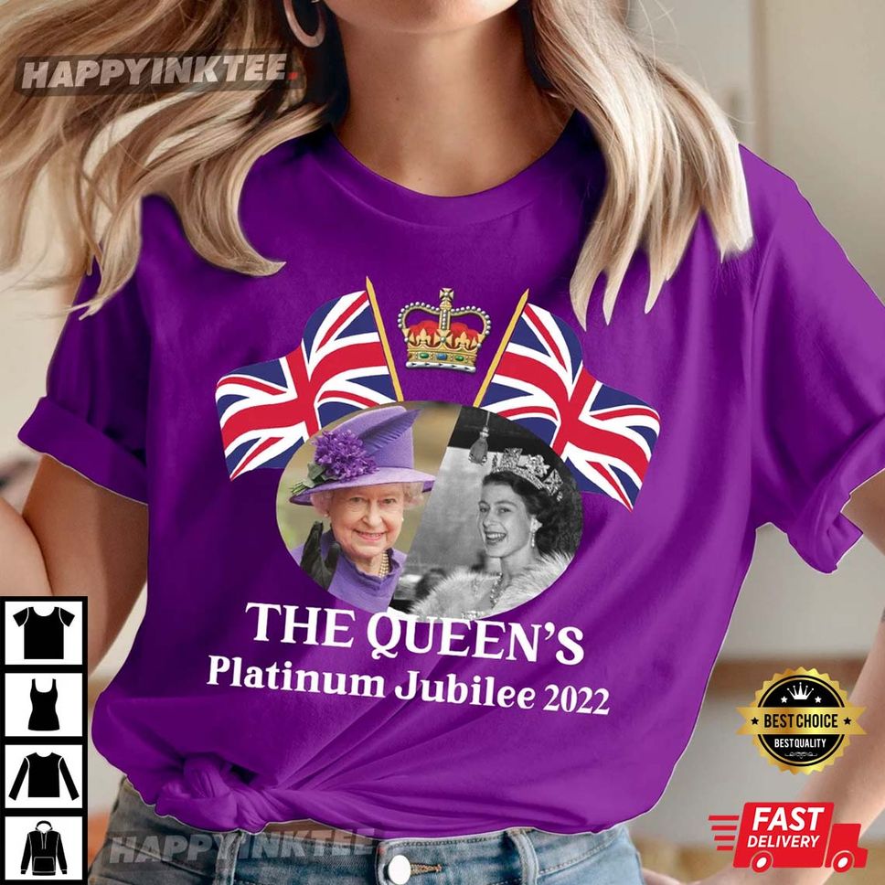 Queen Elizabeth II Platinum Jubilee 2022 CELIBRATION Official Emblem T Shirt, Union Jack Shirt The Queen's T Shirt