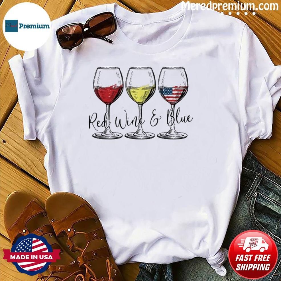 Red White Blue Wine Glasses Usa Flag 4th Of July Shirt