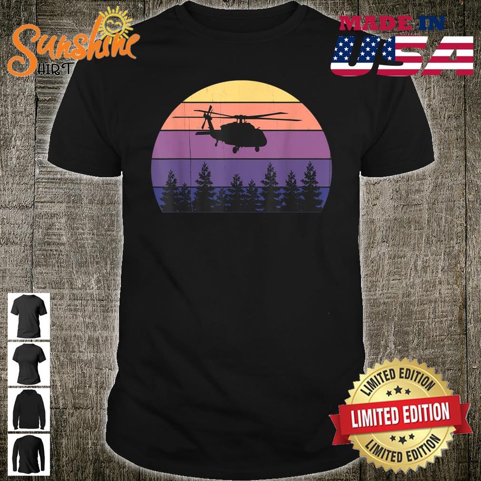 Retro Helicopter Pilot Vintage Sunset Black Hawk Chopper Shirt